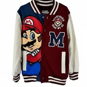 Nintendo Super Mario Varsity Letterman Jacket Maroon Blue XS 2023 RN117508